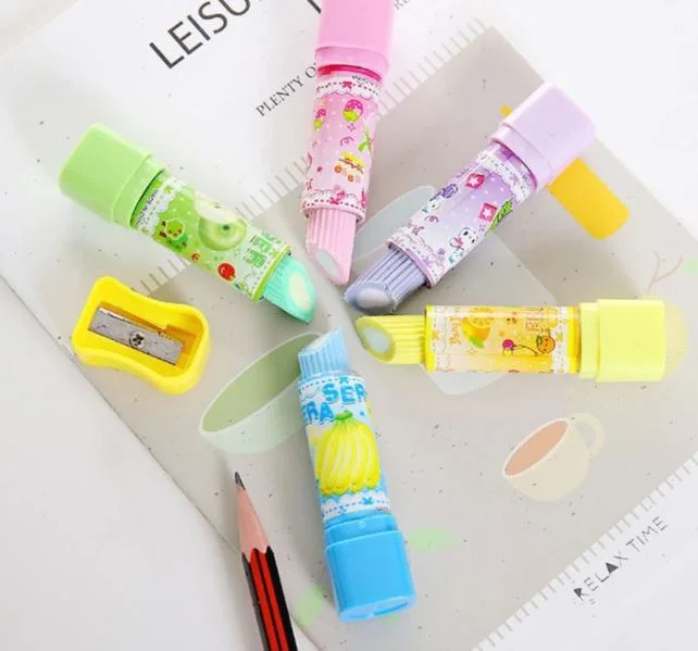 Ruunjoy Kids Creative Lipstick Rotary Rubber Eraser Kawaii Stationery Student Prize Children Gift Office School Stationery Supplies