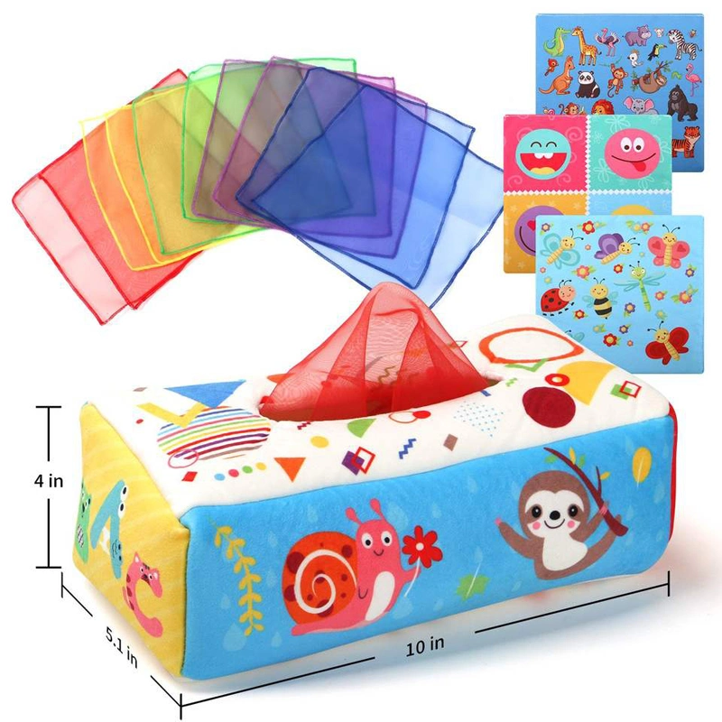 Infants Magic Tissue Box Montessori Toys Baby Sensory Toys with Crinkle Paper &amp; Juggling Rainbow Dance Scarves for Toddlers