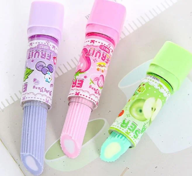 Ruunjoy Kids Creative Lipstick Rotary Rubber Eraser Kawaii Stationery Student Prize Children Gift Office School Stationery Supplies